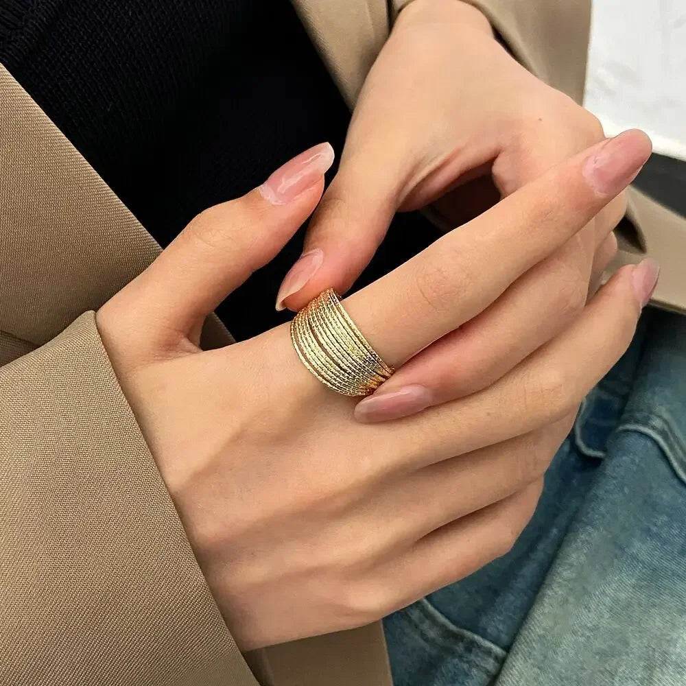 Elevate your everyday look with this modern minimalist ring featuring elegant multi-layer line detailing. Crafted in a sleek silver finish, this versatile piece adds a touch of sophistication to any outfit.